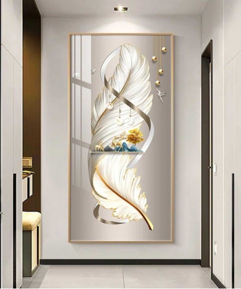 Crystal Feather Wall Painting 70*140 Cm With Led