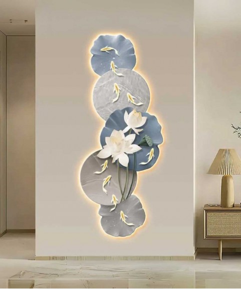 Lotus Flower Nine Fish Figure Porch Decorative Painting And Wall Art Home Decor Wall Art Led