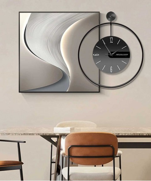 Wall Panting Grey With Clock and With Led Light 60*60cm