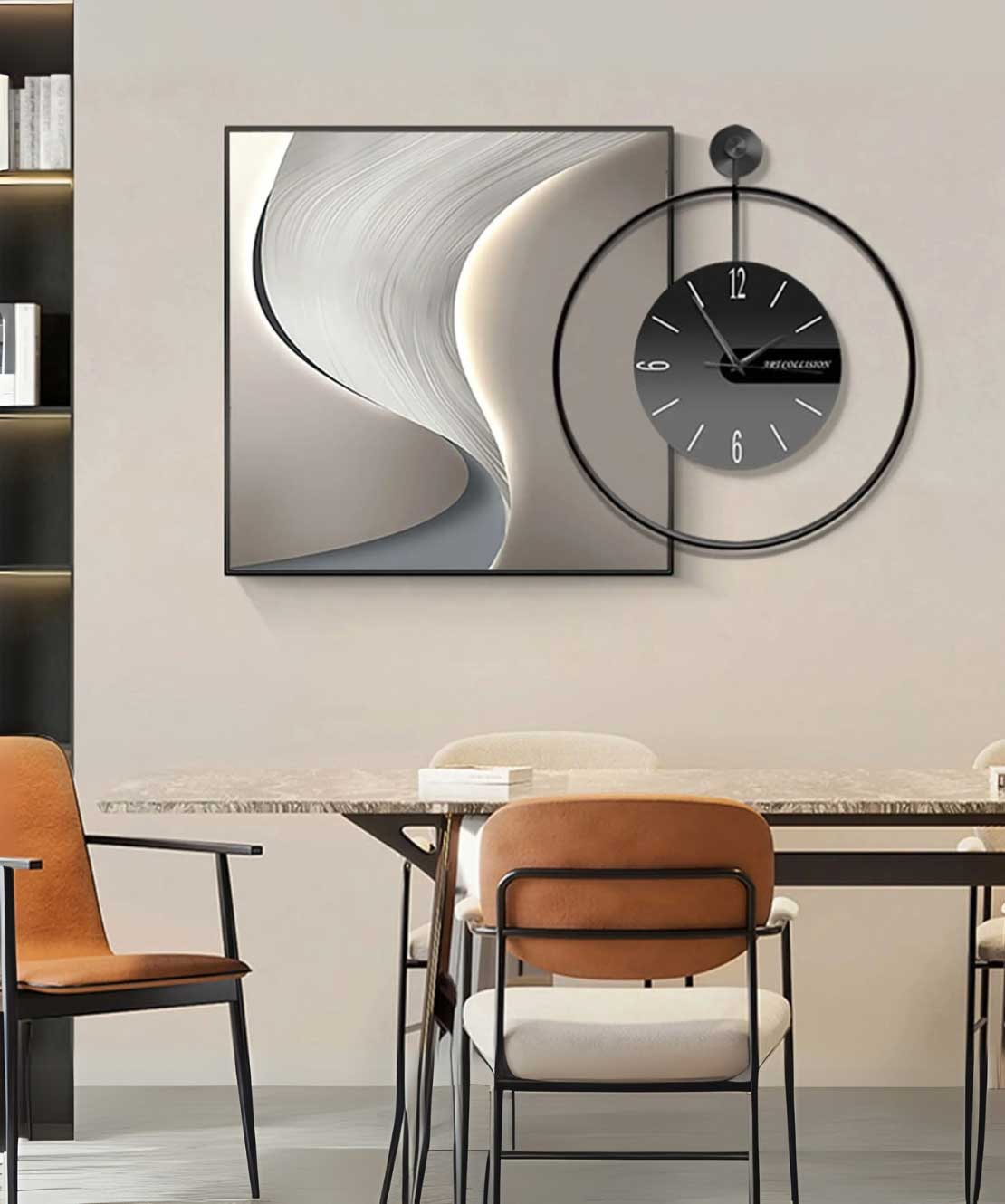 Wall Panting Grey With Clock and With Led Light 60*60cm