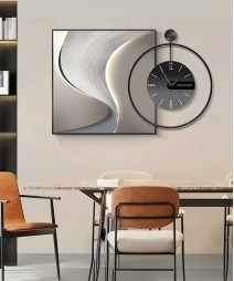 Wall Panting Grey With Clock and With Led Light 60*60cm