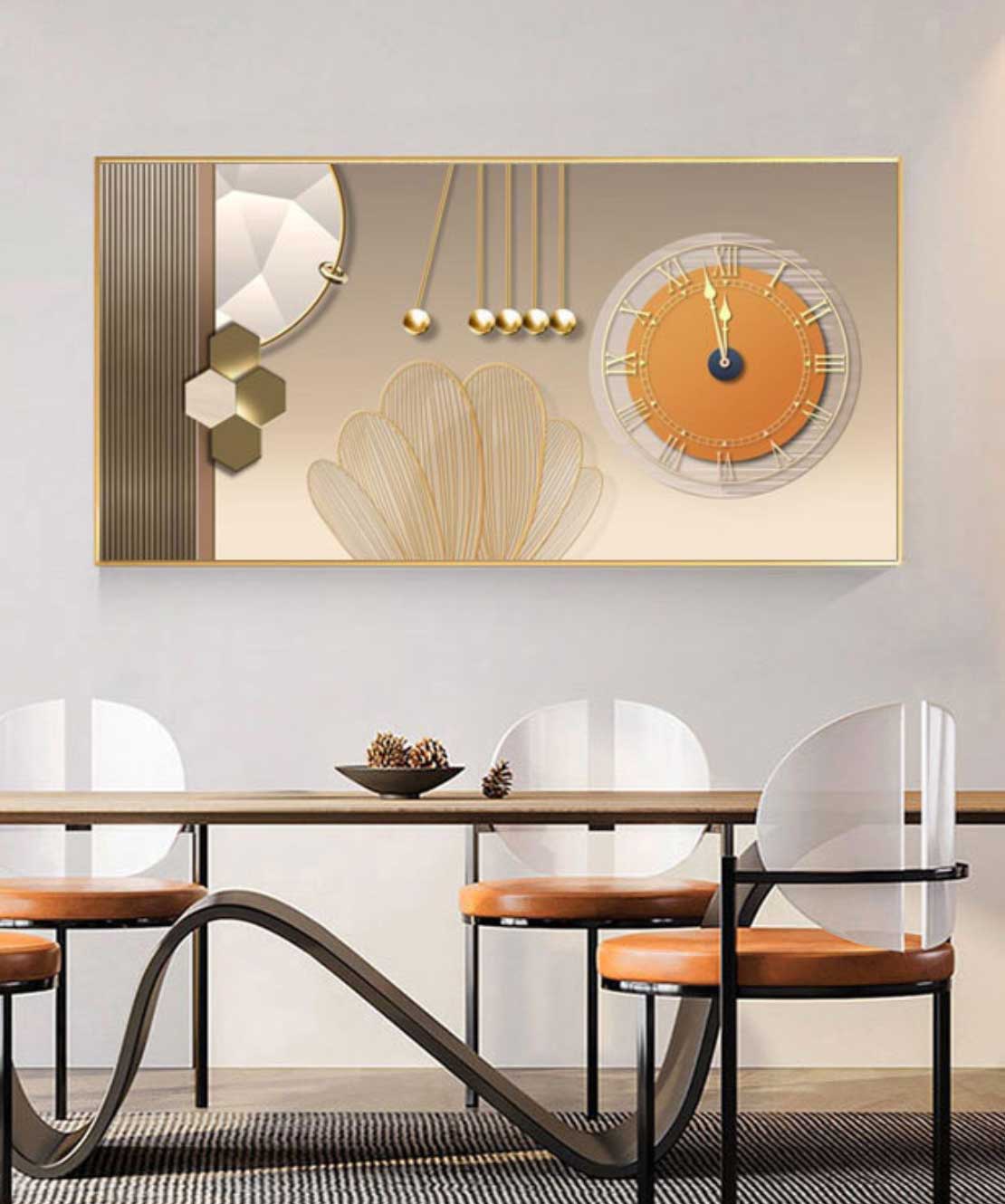 Orange Wall Painting Clock 60*120cm With Led