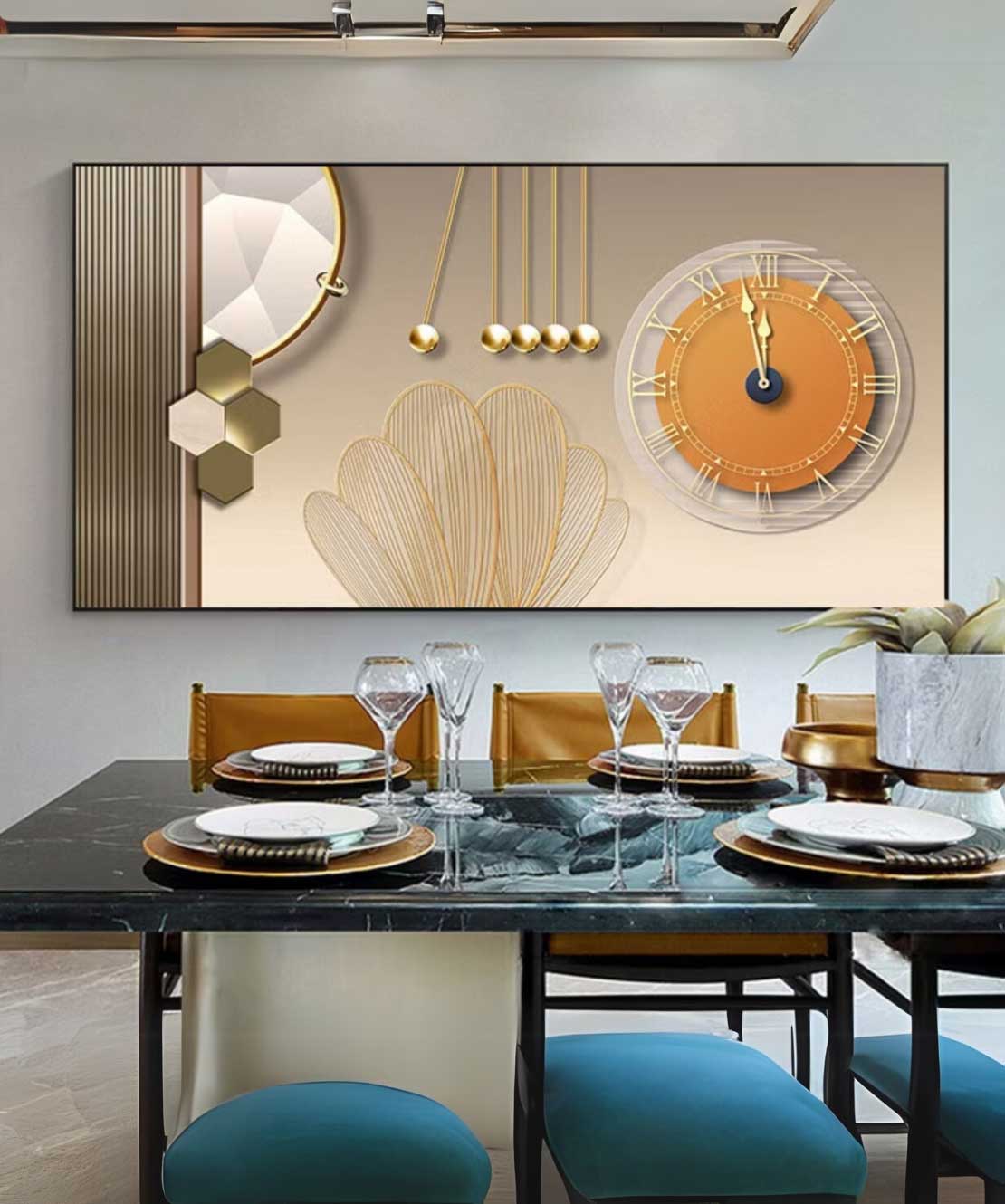 Orange Wall Painting Clock 60*120cm With Led