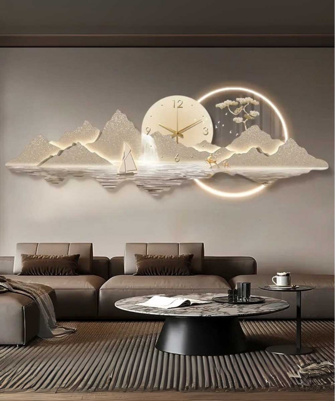 Living Room Decoration With Led Light And Clock & Acrylic