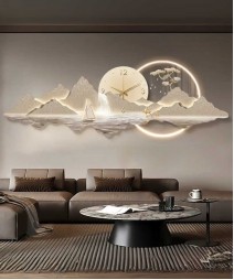 Living Room Decoration With Led Light And Clock & Acrylic