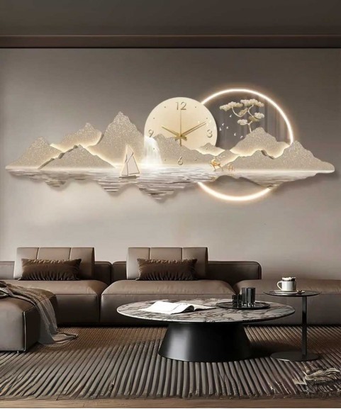 Living Room Decoration With Led Light And Clock & Acrylic