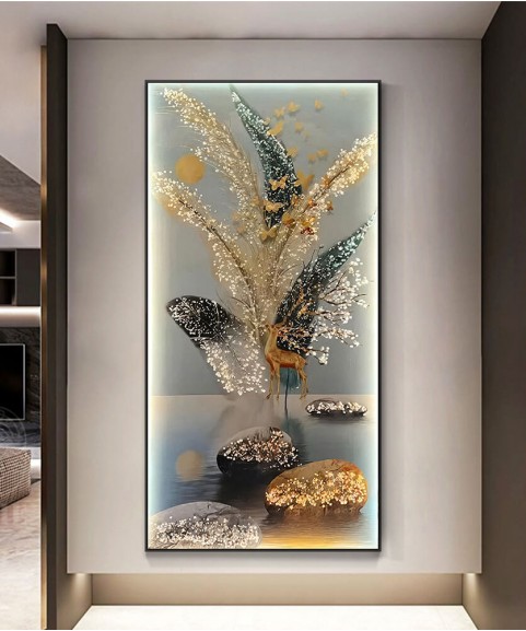 Crystal Almond Wall Painting 70*140Cm With Led