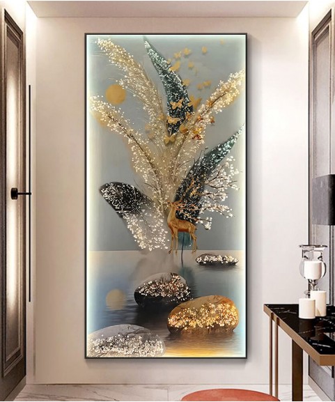 Crystal Almond Wall Painting 70*140Cm With Led