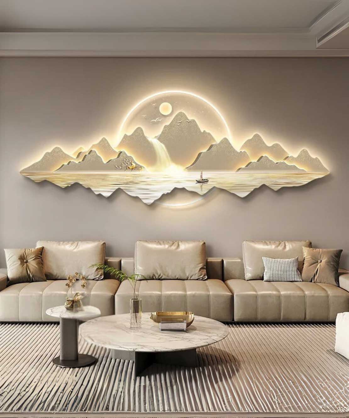 New Design Modern Art Led Landscape Acrylic Wall Painting With Led Light