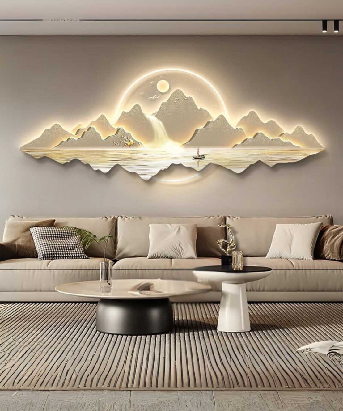 New Design Modern Art Led Landscape Acrylic Wall Painting With Led Light