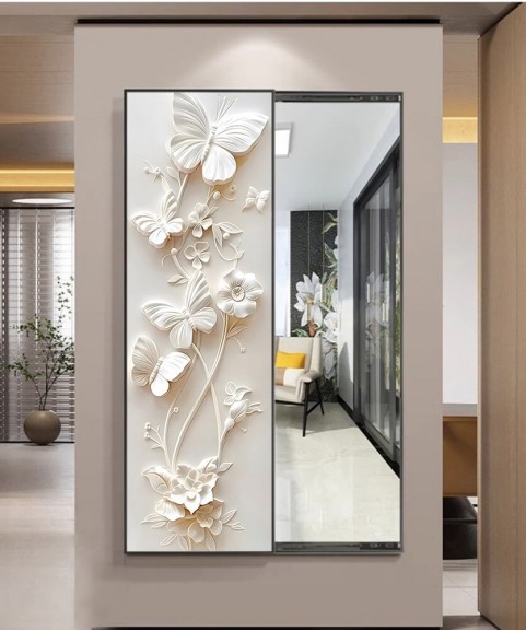 80*150 Cm Gorgeous Mirror Art Painting Blossom White