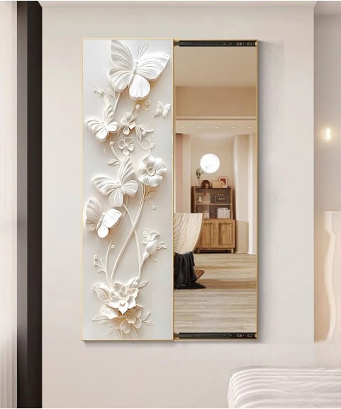 80*150 Cm Gorgeous Mirror Art Painting Blossom White