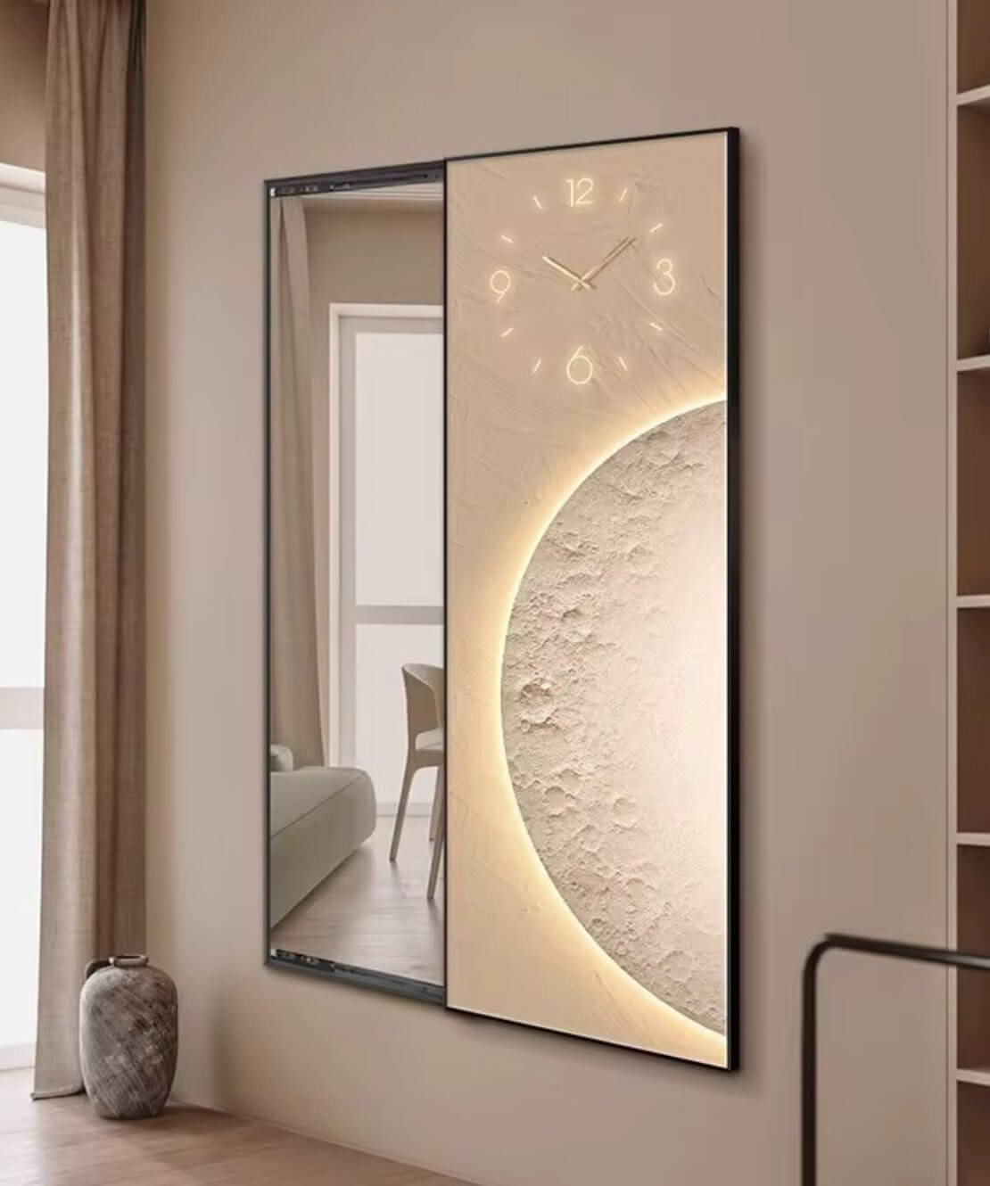 80*150 Cm Gorgeous Mirrior Art Painting With Moon And Clock