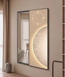 80*150 Cm Gorgeous Mirrior Art Painting With Moon And Clock