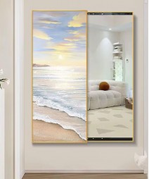 80*150 Cm Gorgeous Mirrior Art Painting With The Beach And The Sea