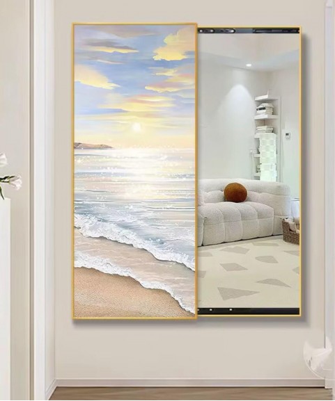 80*150 Cm Gorgeous Mirrior Art Painting With The Beach And The Sea