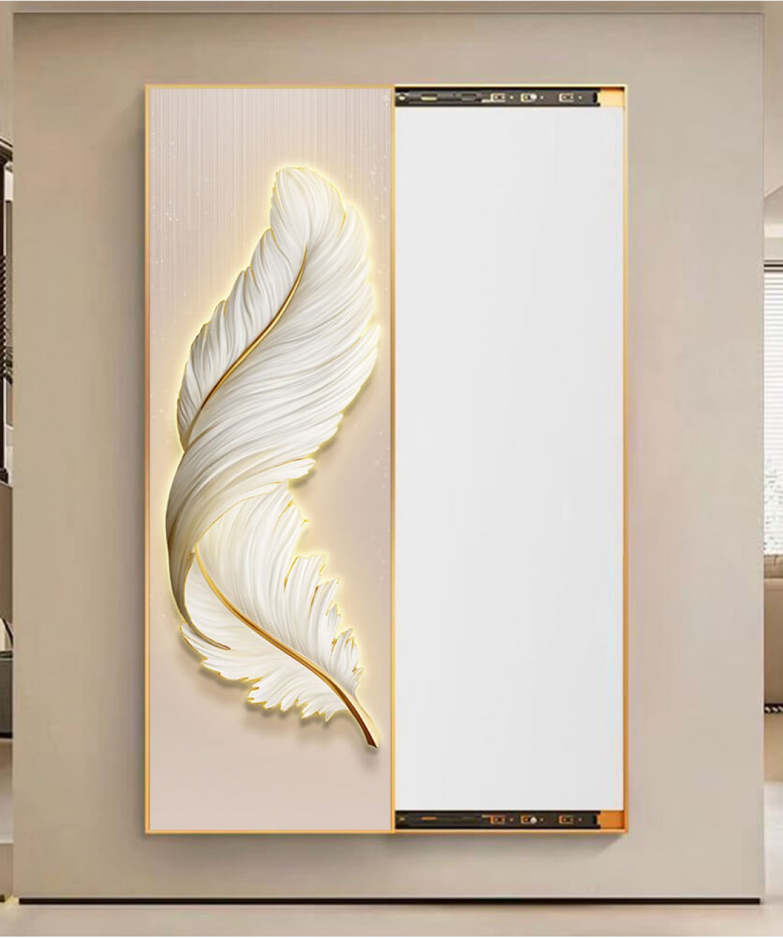 80*150 Cm Gorgeous Mirror Art Painting With White Feather 