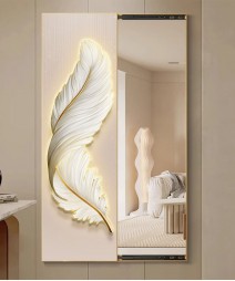 80*150 Cm Gorgeous Mirror Art Painting With White Feather 