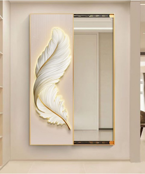 80*150 Cm Gorgeous Mirror Art Painting With White Feather 