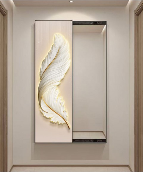 80*150 Cm Gorgeous Mirror Art Painting With White Feather 