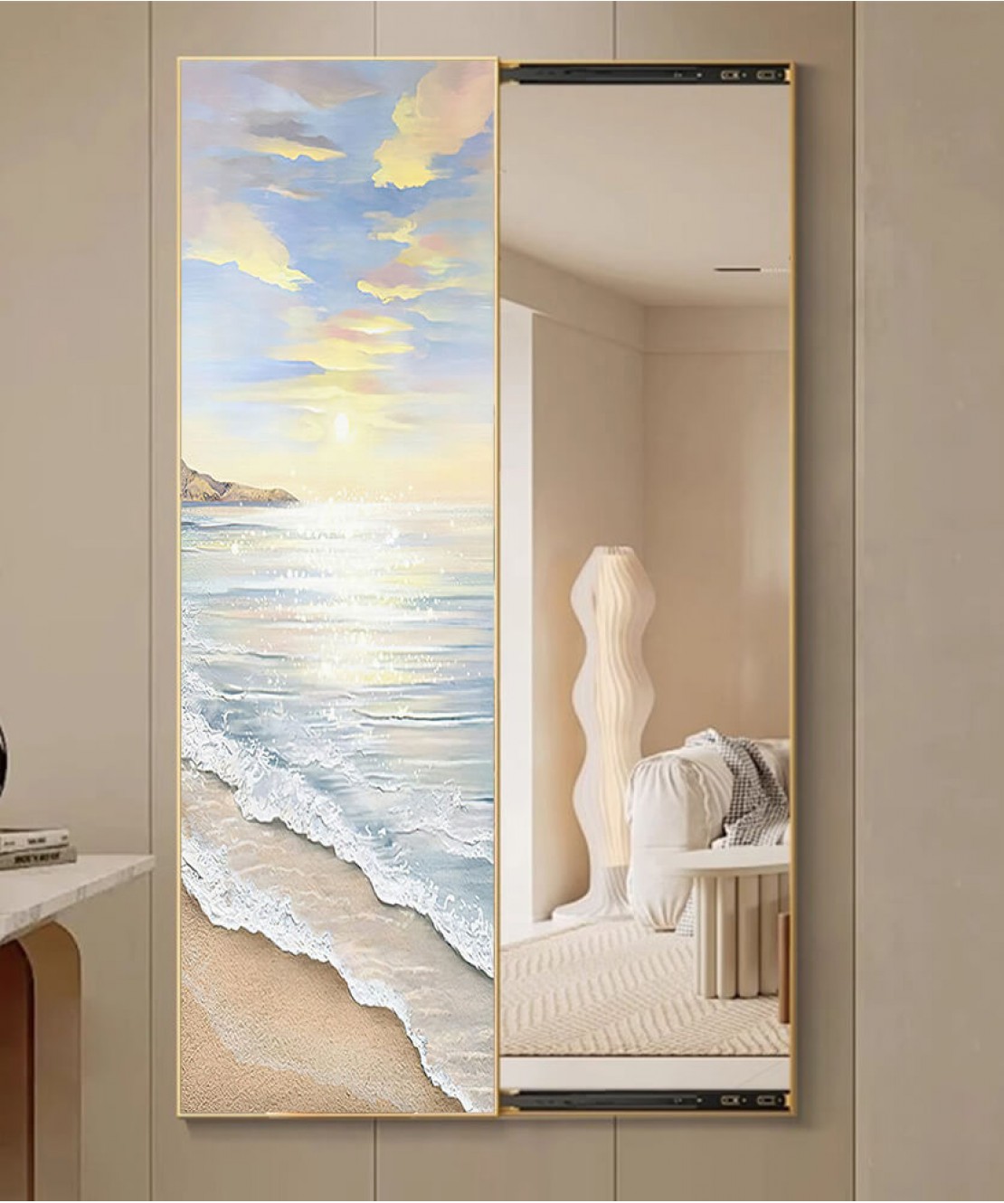 80*150 Cm Gorgeous Mirrior Art Painting With The Beach And The Sea