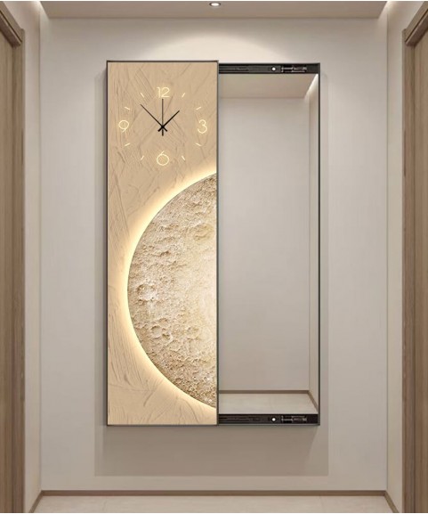 80*150 Cm Gorgeous Mirrior Art Painting With Moon And Clock