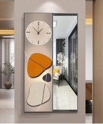 80*150 Cm Orange Gorgeous Mirrior Art Painting With Clock 