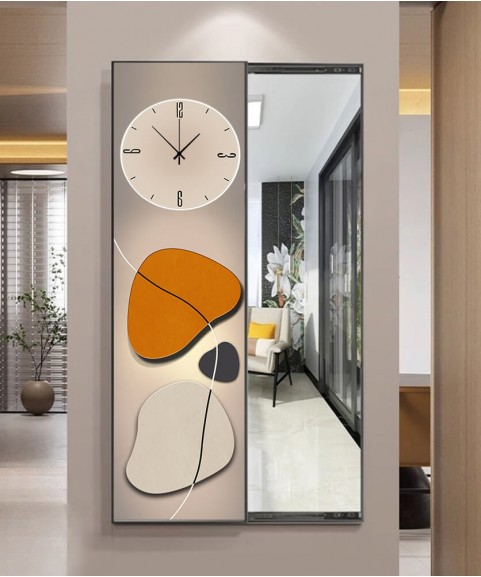 80*150 Cm Orange Gorgeous Mirrior Art Painting With Clock 