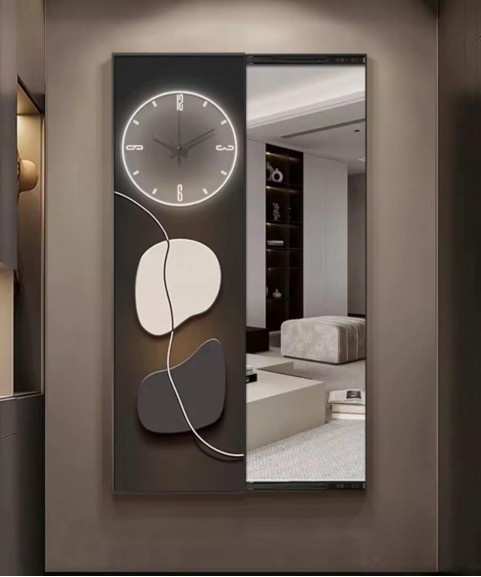 80*150 Cm Gorgeous Mirrior Art Painting Black And White With Clock