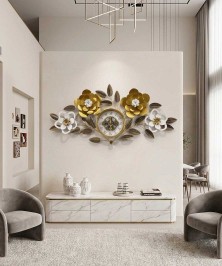Flower Gold And White Metal Clock
