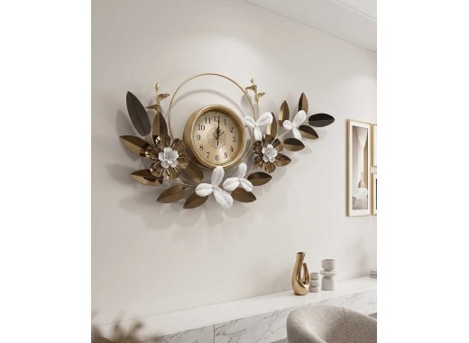 113 x 60cm Wall Clock Gold And White Color