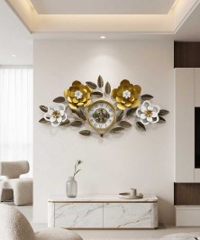 Flower Gold And White Metal Clock
