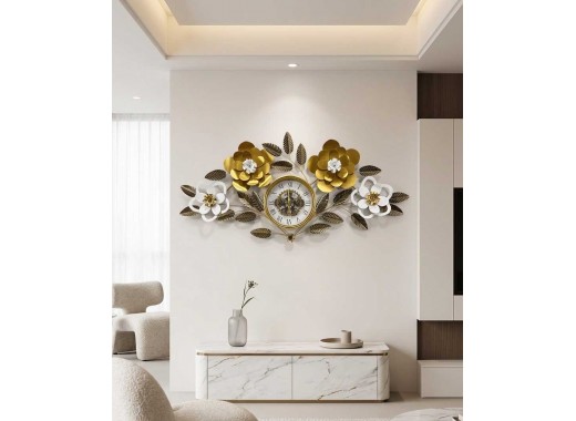 Flower Gold And White Metal Clock