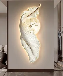 Decoration Home Wall Feather Clock MDF With Light Hight Quality