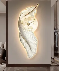 Decoration Home Wall Feather Clock MDF With Light Hight Quality