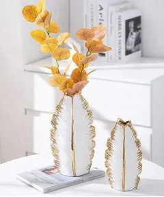 Nordic White Gold Electroplating Leaf Ceramic Vase