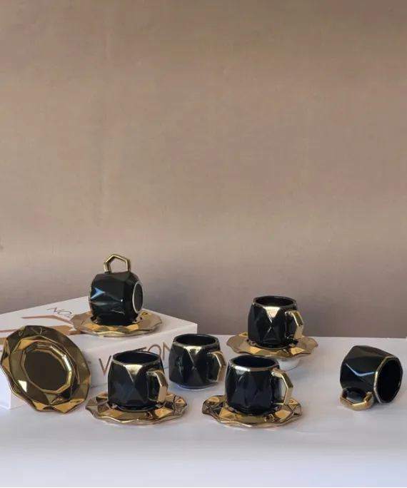Anella 6 Person Coffee Cup Set White and Gold Color