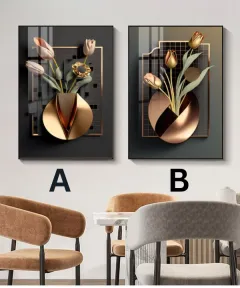 Decoration Home Wall Painting Gold Vase And Black