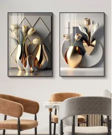 Decoration Home Wall Painting Vase White And Gold