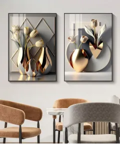 Decoration Home Wall Painting Vase White And Gold