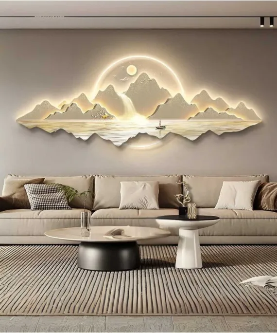 New Design Modern Art Led Landscape Acrylic Wall Painting With Led Light