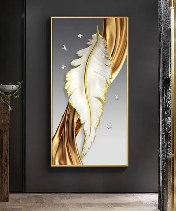 Light Luxury Crystal Painting Orange Color & Gold Cavre