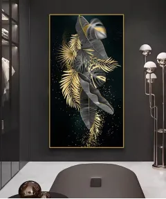 Decoration Home Wall Painting Black Color With Gold Feather