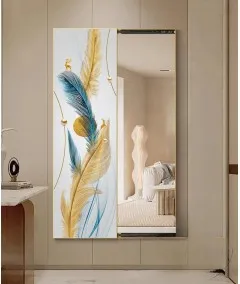 80*150 Cm Gorgeous Mirrior Art Painting With Feather Gold