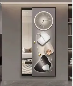 80*150 Cm Grey Gorgeous Mirrior Art Painting With Clock