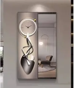 80*150 Cm Gorgeous Mirrior Art Painting With Clock Grey  For Living Room