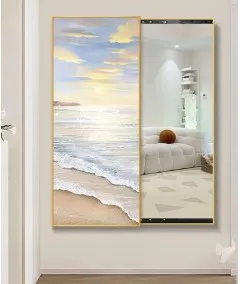 80*150 Cm Gorgeous Mirrior Art Painting With The Beach And The Sea
