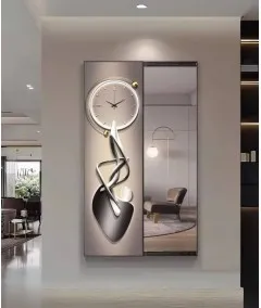 80*150 Cm Gorgeous Mirrior Art Painting With Clock Grey  For Living Room