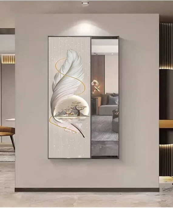 80*150 Cm Gorgeous Mirrior Art Painting With Feather