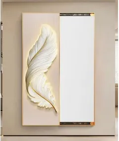 80*150 Cm Gorgeous Mirror Art Painting With White Feather 